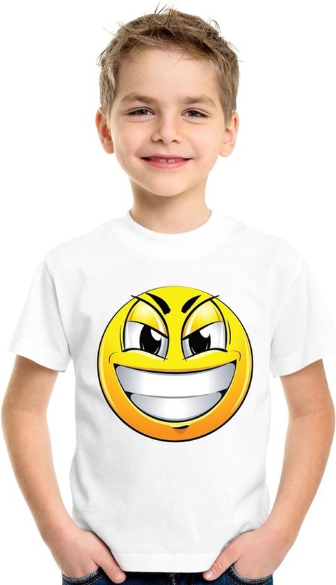 emoticon/ emoticon t-shirt ondeugend wit kinderen 110/116