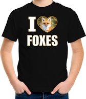 T-shirt j'aime les renards avec des animaux photo d'un renard noir pour enfant - cadeau chemise renards amoureux XS (110-116)