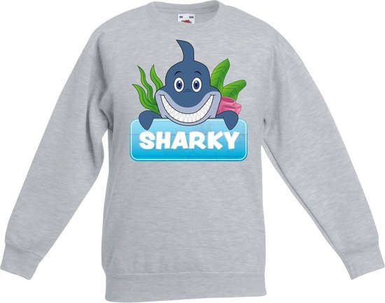 Sharky de haai sweater grijs voor kinderen - unisex - haaien trui - kinderkleding / kleding 134/146