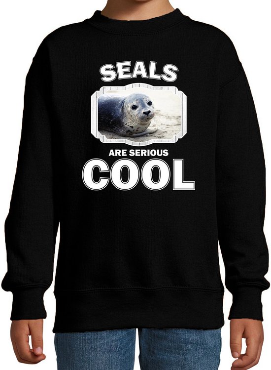 Dieren grijze zeehond sweater zwart kinderen - seals are serious cool trui - cadeau zeehond/ zeehonden liefhebber - kinderkleding / kleding 170/176