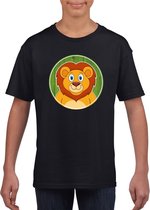 Kinder t-shirt zwart met vrolijke leeuw print - leeuwen shirt - kinderkleding / kleding 122/128