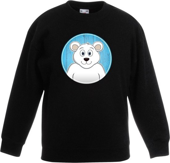 Kinder sweater zwart met vrolijke ijsbeer print - ijsberen trui - kinderkleding / kleding 134/146