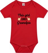 This girl loves grandpa tekst baby rompertje rood meisjes - Cadeau opa - Babykleding 80
