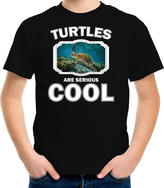 Dieren schildpadden t-shirt zwart kinderen - turtles are serious cool shirt  jongens/ meisjes - cadeau shirt zee schildpad/ schildpadden liefhebber - kinderkleding / kleding 158/164