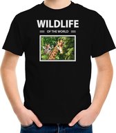 Dieren foto t-shirt Giraf - zwart - kinderen - wildlife of the world - cadeau shirt Giraffen liefhebber - kinderkleding / kleding 158/164