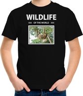 Dieren foto t-shirt Luiaard - zwart - kinderen - wildlife of the world - cadeau shirt Luiaarden liefhebber - kinderkleding / kleding 122/128