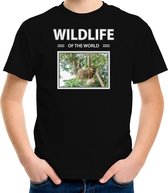 Dieren foto t-shirt Luiaard - zwart - kinderen - wildlife of the world - cadeau shirt Luiaarden liefhebber - kinderkleding / kleding 134/140