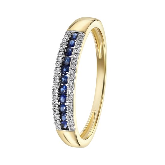 Lucardi Dames 18 Karaat geelgouden ring saffier diamant 0,06ct - Ring - 18 Karaat Goud - Geelgoud - 16.5 / 52 mm