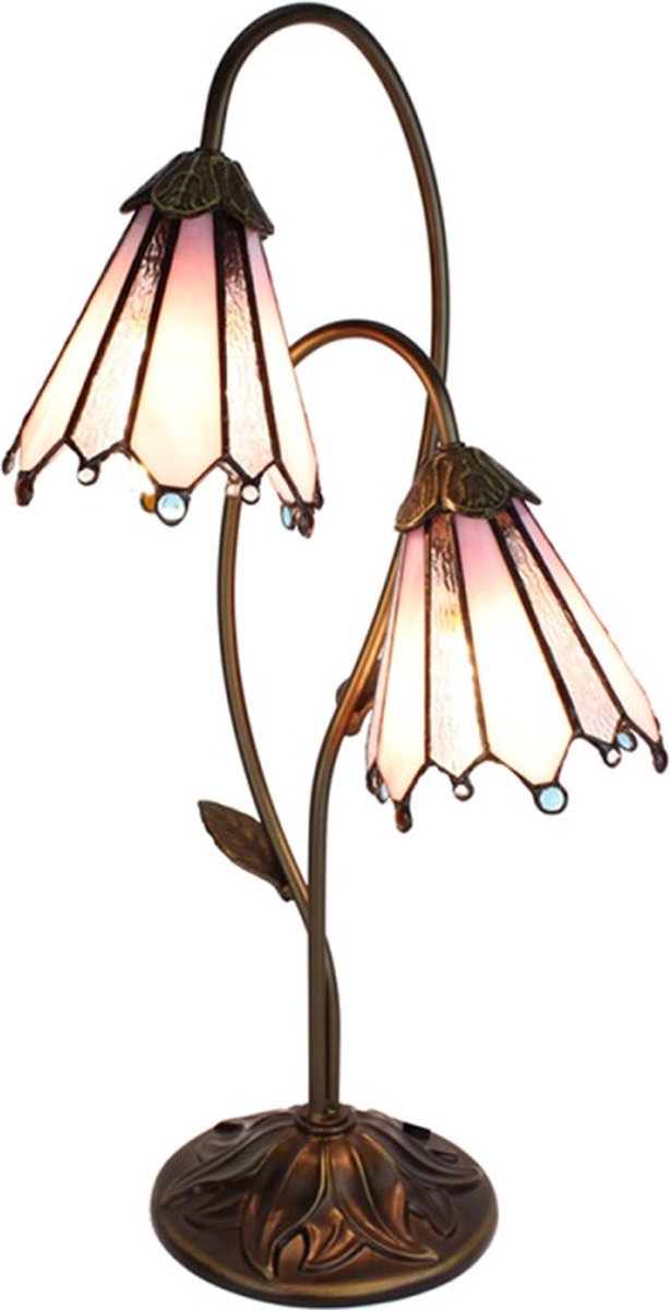 Tiffany Tafellamp 61 cm Bruin Roze Glas Tiffany Bureaulamp Tiffany Lampen Glas in Lood
