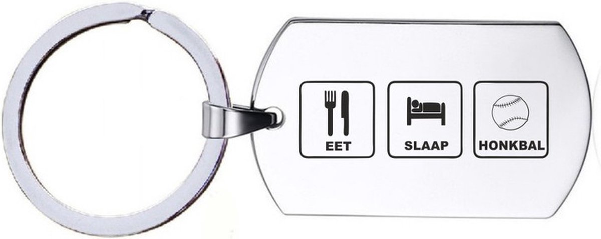 Sleutelhanger RVS - Eet Slaap Honkbal