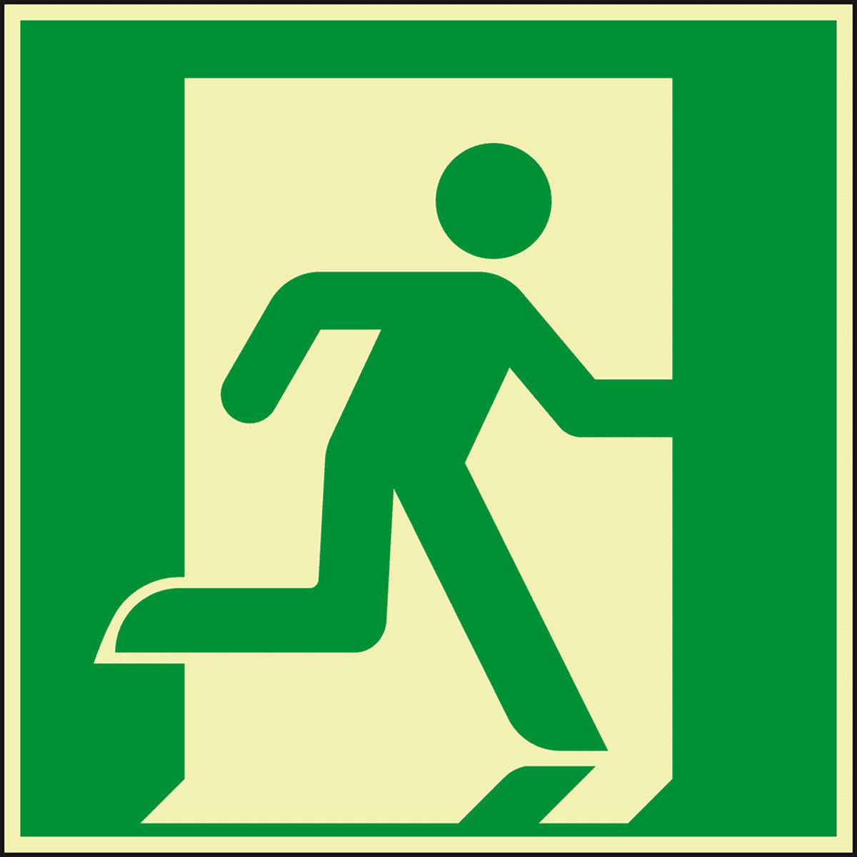Extra lichtgevende nooduitgang rechts sticker - E002 150 x 150 mm