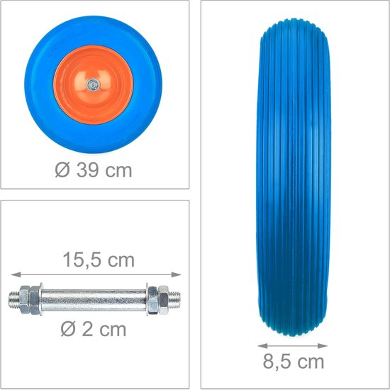 kruiwagenwiel 4.80 4.00-8 - massief rubber - stalen velg - met as - anti-lek - blauw-oranje van Matador. — afbeelding 3