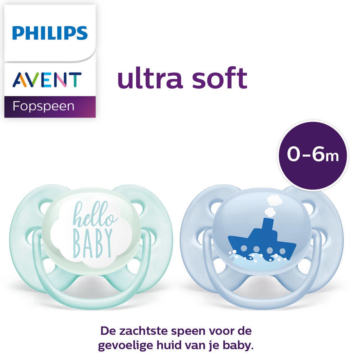 Philips Avent SCF222/01 Ultra Soft Tétine Bleu 0-6 mois & Avent Lot de 2  sucettes ultra-douces sans BPA pour les bébés âgés de 0 à 6 mois,  Vert/Orange