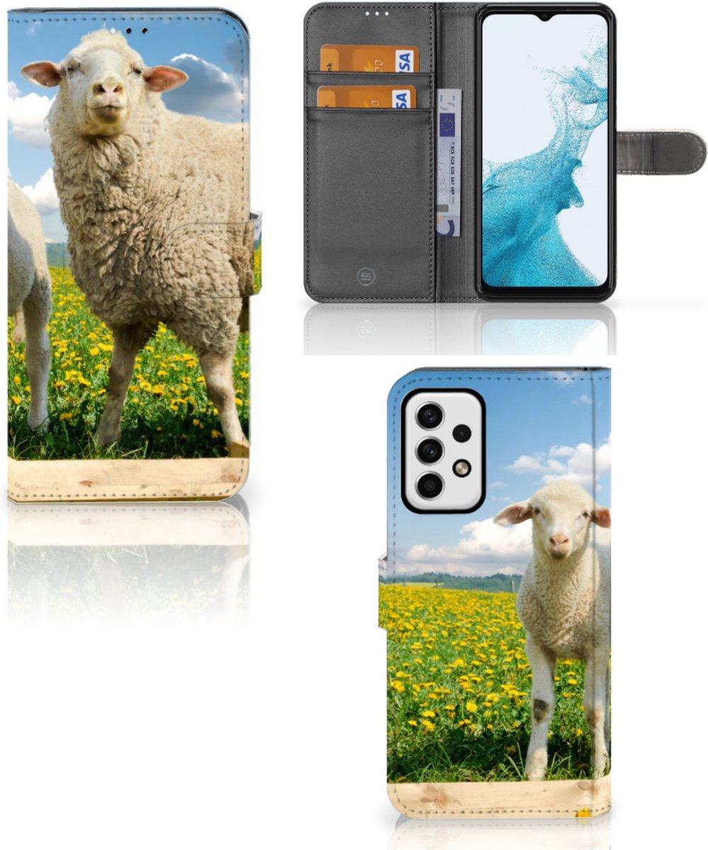 Telefoon Hoesje Samsung Galaxy A23 Wallet Book Case met foto Schaap en Lammetje