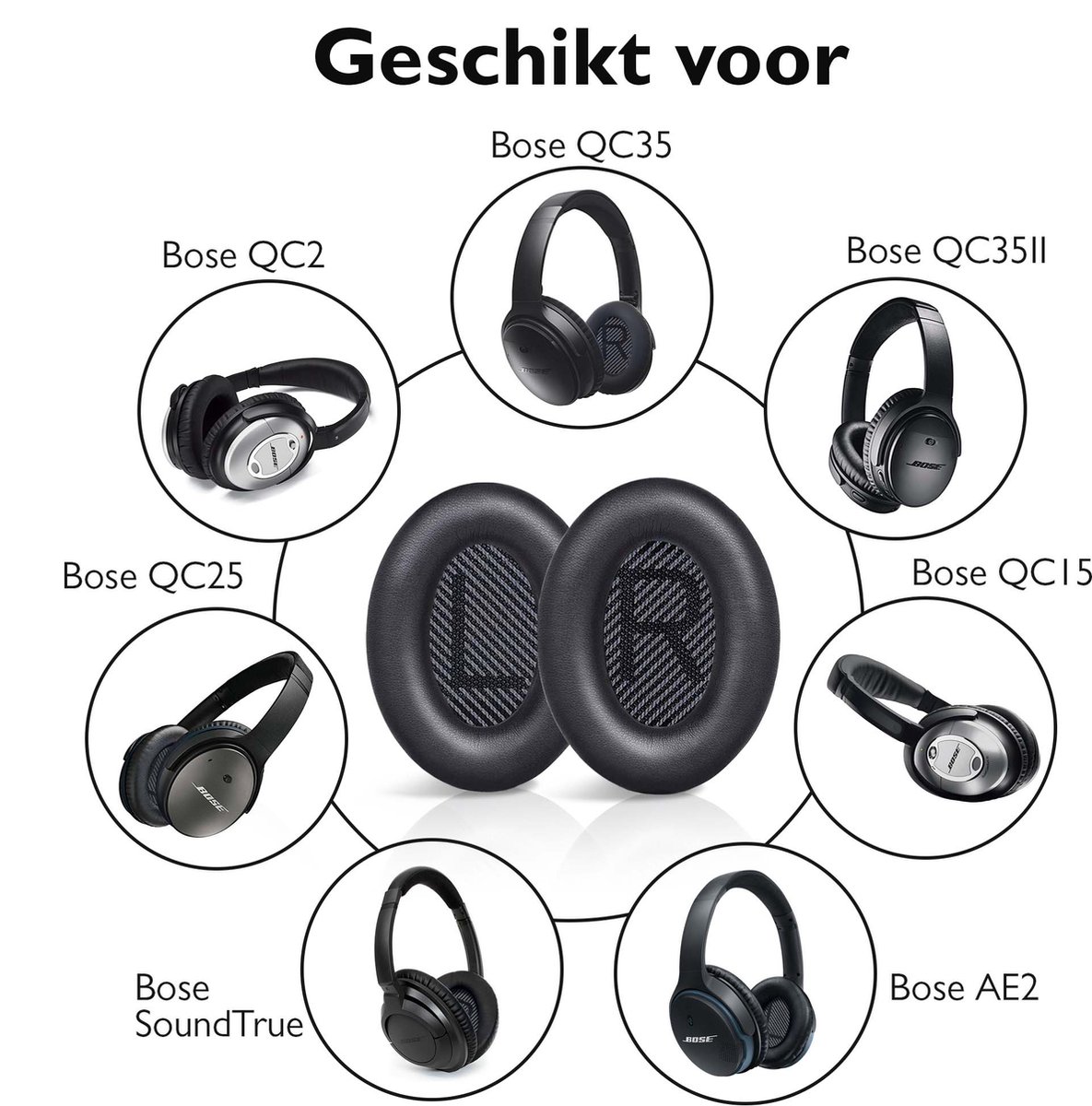 Set Oorkussens voor Bose Koptelefoon met installatie gereedschap - Zwart - QuietComfort 35 - QC35II - QC35 - QC25 - QC15 - QC2 - Soundtrue - Soundlink Around-Ear II AE2 – foto 6