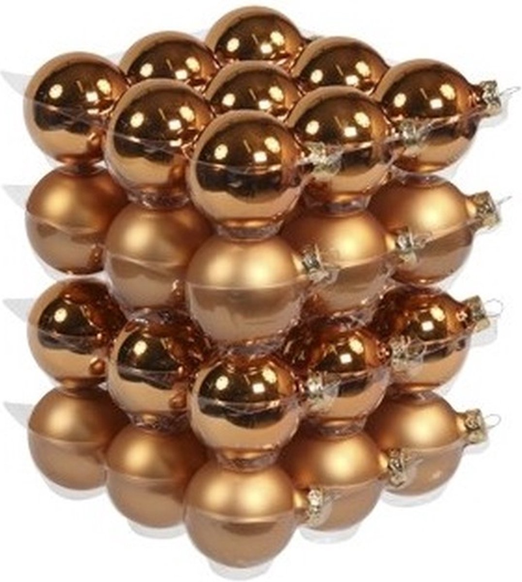 Set van 72 koperen glazen kerstballen 6 cm, mat/glans, voor kerstboomversiering in koperkleur.
