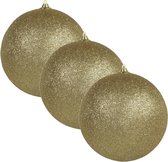 3x Gouden grote glitter kerstballen 13,5 cm - hangdecoratie / boomversiering glitter kerstballen