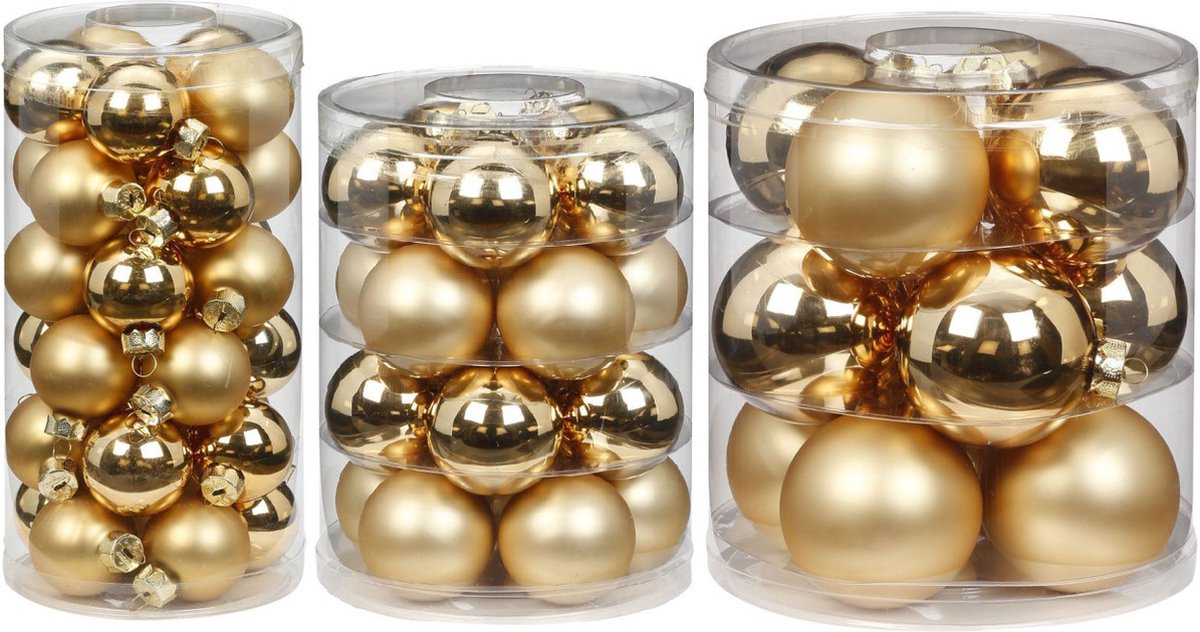 62x stuks glazen kerstballen elegant goud mix 4, 6 en 8 cm glans en mat - Kerstversiering/kerstboomversiering