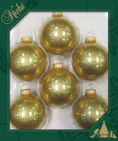 16x stuks glazen kerstballen 7 cm sparkle glitter goud kerstboomversiering - Kerstversiering/kerstdecoratie