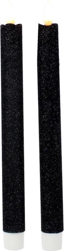 Kaarsen set van 6x stuks Led dinerkaarsen glitter zwart 25,5 cm - Woondecoratie - Elektrische kaarsen