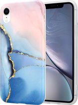 ShieldCase geschikt voor Apple iPhone Xr hoesje marmer - roze/blauw