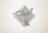 Line Art - Kolibrie 3 met achtergrond - S - 45x48cm - EssenhoutWit - geometrische wanddecoratie
