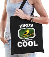 Dieren wielewaal vogel  katoenen tasje volw + kind zwart - birds are cool boodschappentas/ gymtas / sporttas - cadeau vogels fan