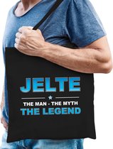 Naam cadeau Jelte - The man, The myth the legend katoenen tas - Boodschappentas verjaardag/ vader/ collega/ geslaagd