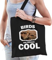 Dieren appelvink vogel  katoenen tasje volw + kind zwart - birds are cool boodschappentas/ gymtas / sporttas - cadeau vogels fan