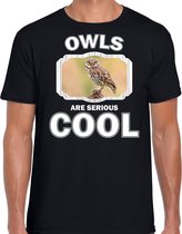 Dieren uilen t-shirt zwart heren - owls are serious cool shirt - cadeau t-shirt steenuil/ uilen liefhebber M