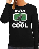 Dieren uilen sweater zwart dames - owls are serious cool trui - cadeau sweater velduil/ uilen liefhebber 2XL