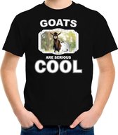 Dieren geiten t-shirt zwart kinderen - goats are serious cool shirt  jongens/ meisjes - cadeau shirt gevlekte geit/ geiten liefhebber S (122-128)