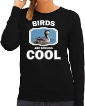 Dieren vogels sweater zwart dames - birds are serious cool trui - cadeau sweater fuut vogel/ vogels liefhebber L