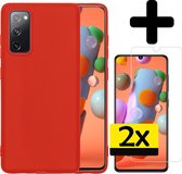 Samsung A41 Hoesje Siliconen Case Hoes Met 2x Screenprotector - Rood
