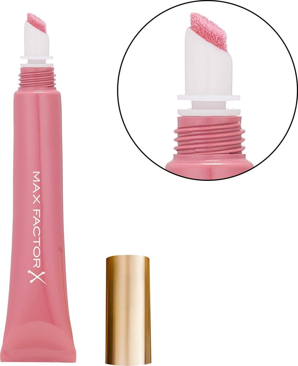 Max Factor lipgloss tube in roze met gouden dop.