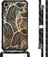 iMoshion Design hoesje met koord voor de iPhone Xr - Bladeren - Goud / Zwart