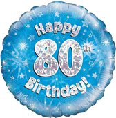 Oaktree 18 Inch Happy 80th Birthday Blue Holographic Balloon (Blauw/zilver)