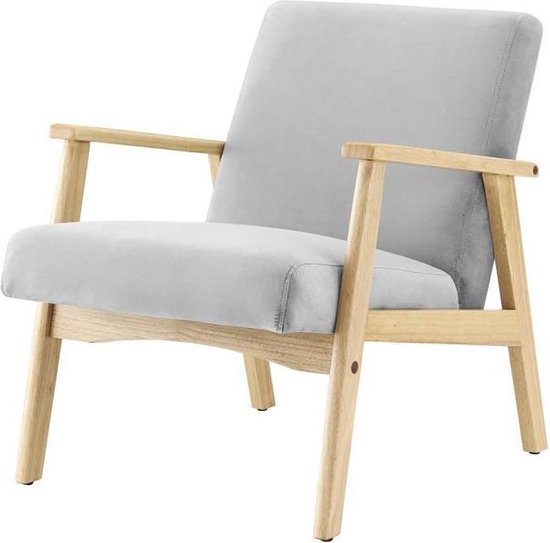 TULIO Scandinavische fauteuil - Grijze stof en massief hout - L 63 x D 78 x  H 75 cm | bol.com