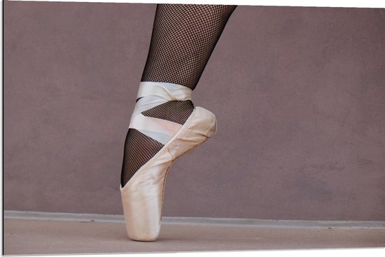 Dibond - Ballerina met Spitzen en Panty - 90x60cm Foto op Aluminium (Met Ophangsysteem)