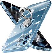 Hoesje Geschikt voor iPhone 12 / 12 Pro (6.1) Luxe hoesje Backcover case - Metalen Ring houder - Transparant