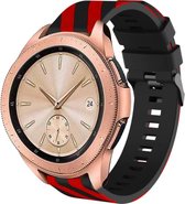 Siliconen Smartwatch bandje - Geschikt voor  Samsung Galaxy Watch gestreept siliconen bandje 42mm - zwart/rood - Horlogeband / Polsband / Armband