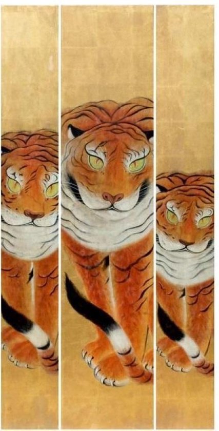 Fine Asianliving Handgemaakt 3 tigres peinture de feuille d'or