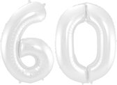 De Ballonnenkoning - Folieballon Cijfer 60 Wit Metallic Mat - 86 cm