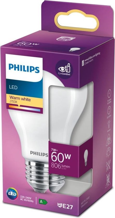 Mount Bank salon Ter ere van Philips LED Lamp Mat 60W E27 Warm Wit Licht | bol.com