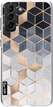 Casetastic Samsung Galaxy S21 Plus 4G/5G Hoesje - Softcover Hoesje met Design - Soft Blue Gradient Cubes Print