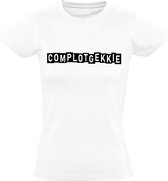 Complotgekkie Dames t-shirt | corona | covid-19 | viruswaanzin | grappig | tekst | cadeau | kado | Wit