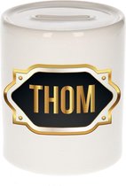 Thom naam cadeau spaarpot met gouden embleem - kado verjaardag/ vaderdag/ pensioen/ geslaagd/ bedankt