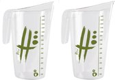 2x stuks transparante maatbeker 1400 ml met groene opdruk 13 x 22 cm - 1,4 liter - Keukenbenodigdheden - Koken