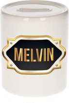 Melvin naam cadeau spaarpot met gouden embleem - kado verjaardag/ vaderdag/ pensioen/ geslaagd/ bedankt