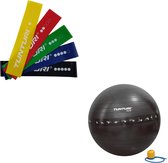 Tunturi - Fitness Set - Weerstandsbanden 5 stuks - Gymball Zwart met Anti Burst 75 cm